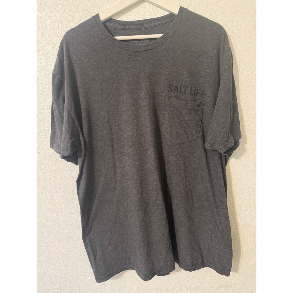 Salt Life Graphic T-Shirt Fishing Life in the Cast Lane Pocket Gray XL